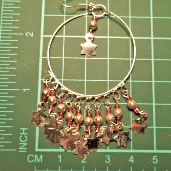 Handmade NEW Boho Dangle Seed Bead & Star Fringe earring, Dangle hoop earrings, - Picture 5 of 8